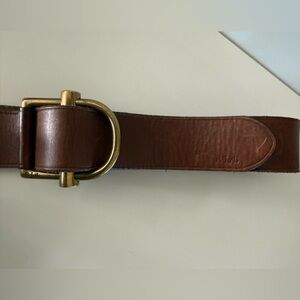 Ralph Lauren Brown Leather Belt with Brass D-Ring Buckle